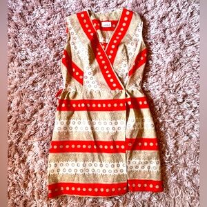 Vintage 1970’s Orange & Tan Mini Wrap Dress